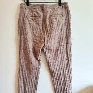 J Jill Size 8 Brown Herringbone Ankle Tapered Pant 55% Linen 45% Cotton Pockets